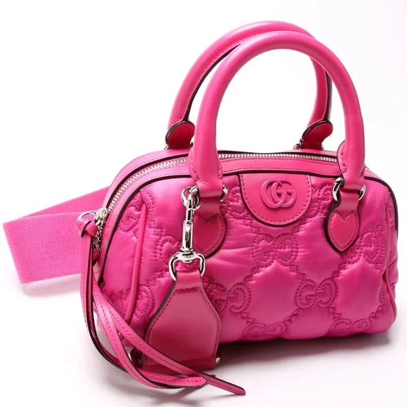 Gucci GG Matelassé Mini Boston 2-way bag in pink nylon and leather - Picture 4 of 16